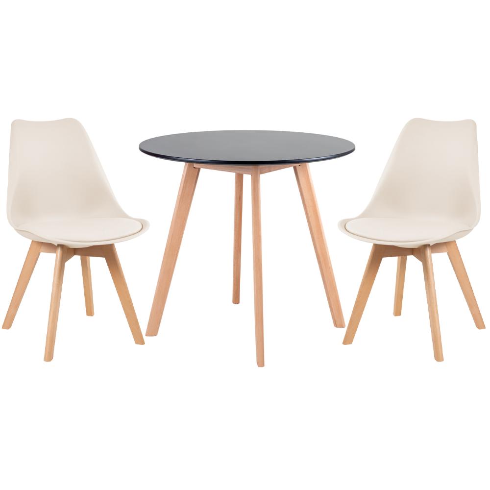 Mesa preto com cadeiras creme
