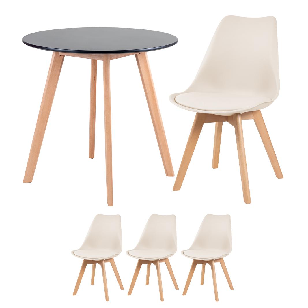 Mesa preto com cadeiras creme