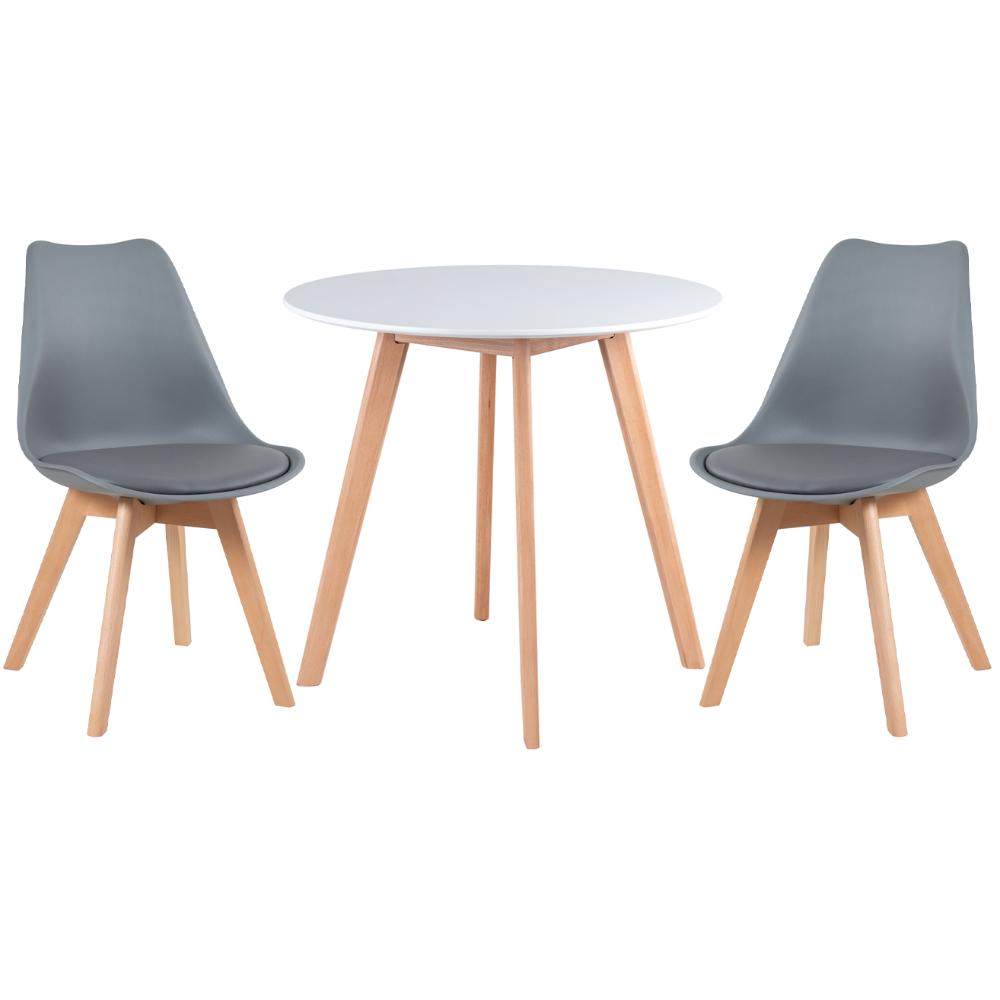 Mesa branco com cadeiras cinza escuro