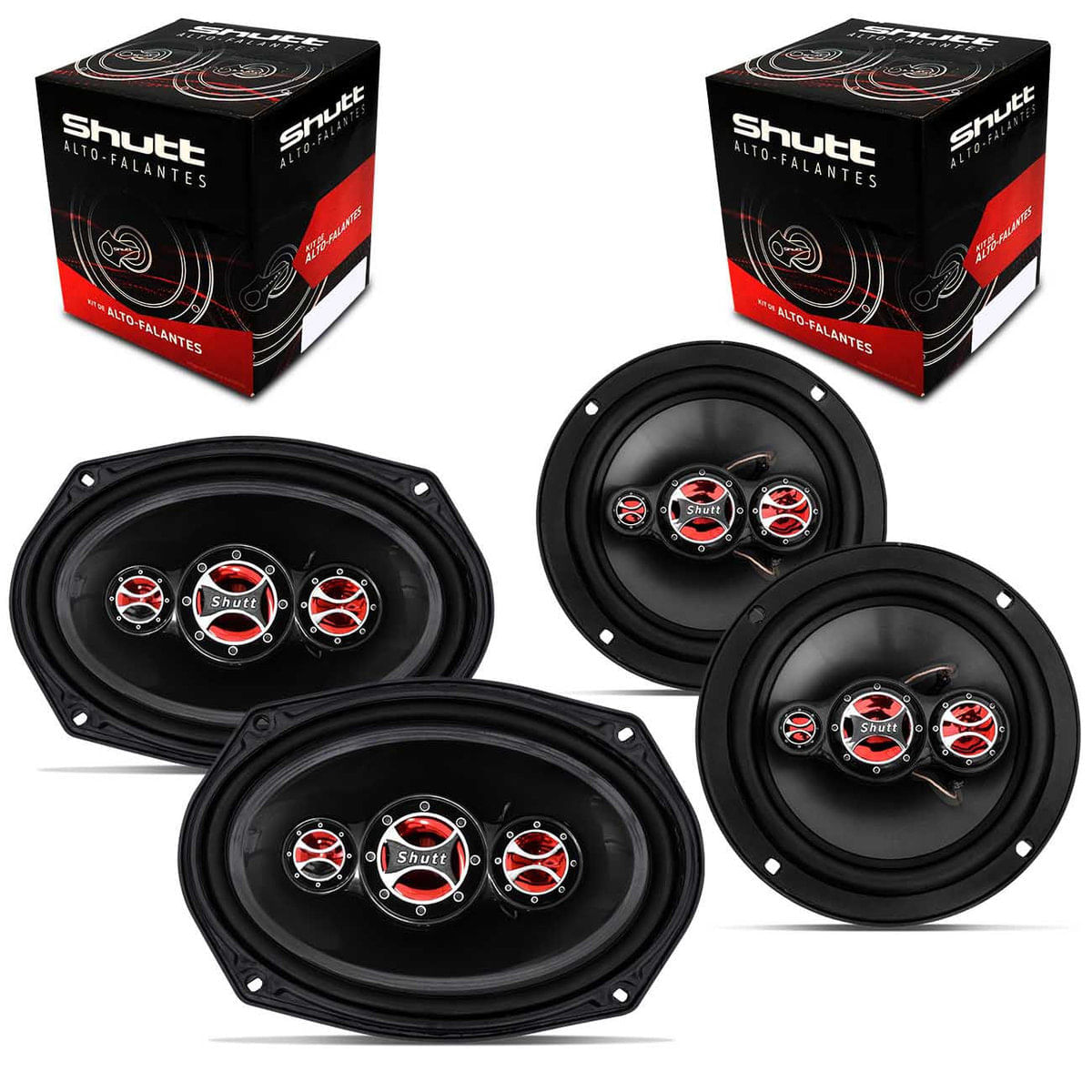 Kit Fácil Shutt Alto Falantes 6X9' Sh.6911 + Alto Falantes 6' Sh608 380 Rms 4 Ohms Bobina Simples