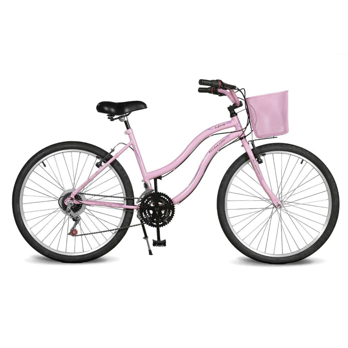 Bicicleta Aro 26 Leme 6.5 Com Cesta 21V Rosa Kyklos
