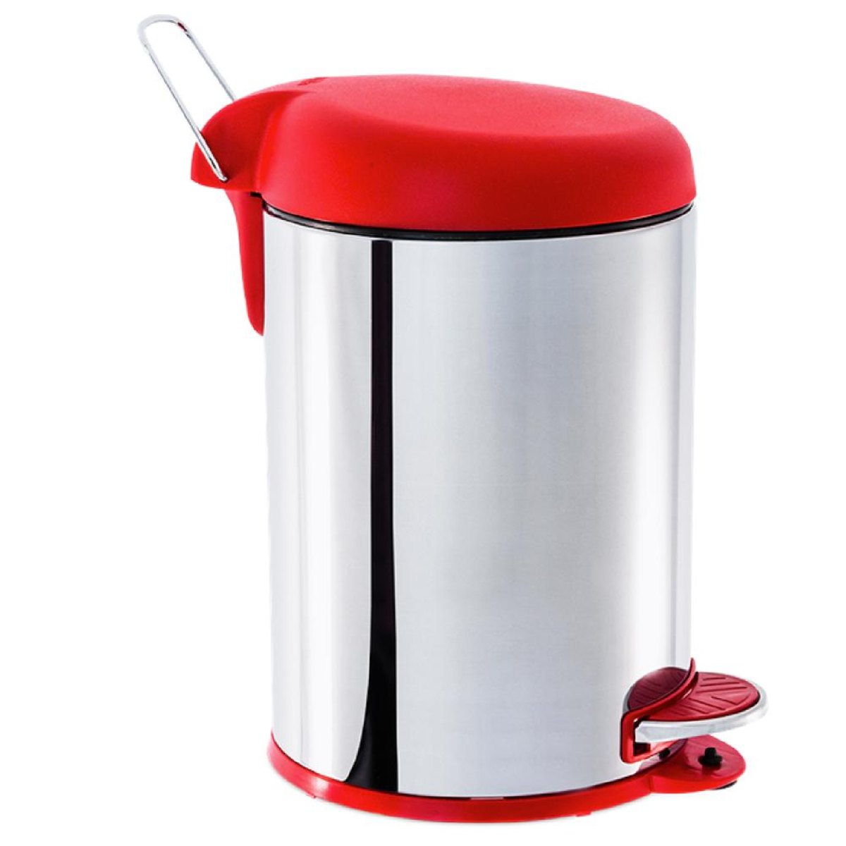 Lixeira Inox Com Pedal 5 Litros Tampa Vermelha Brinox Cód. 3048/212