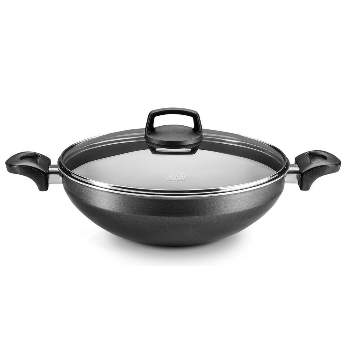 Wok Supra Nr. 28 De 2Mm 4,3 Litros Antiaderente Com Tampa De Vidro Temperado 2 Alças