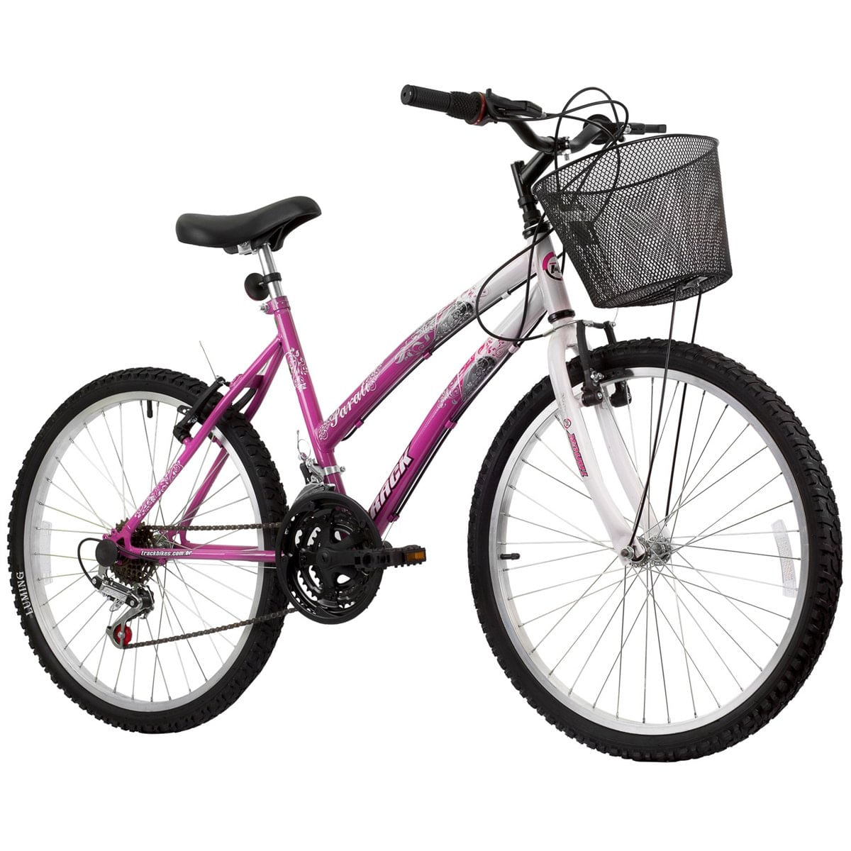 Bicicleta Track Bikes Aro 24 - 18 Marchas Parati Juvenil Rosa E Branca