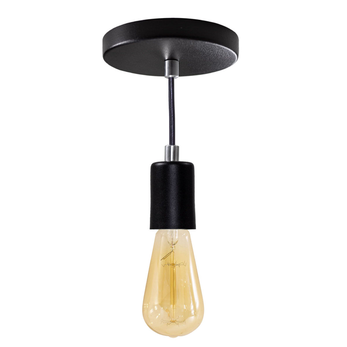 Pendente Tubo Cilindro Alumínio Preto + Filamento Carbono St64 220V St458