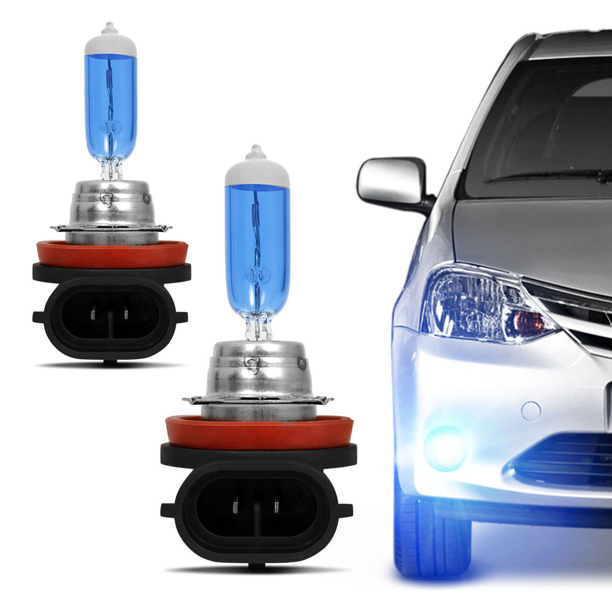 Par De Lâmpadas Super Branca Multilaser H11 5000K 12V 55W Efeito Xênon Aplicação Farol
