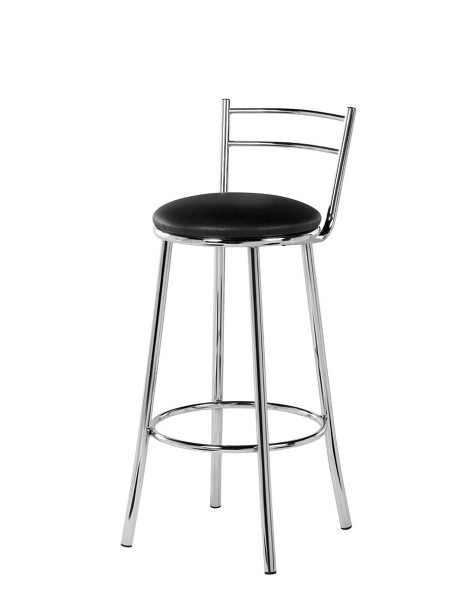 Banqueta Alta Cromada Com Assento Em Corino Preto 6123 Sun House Sun House