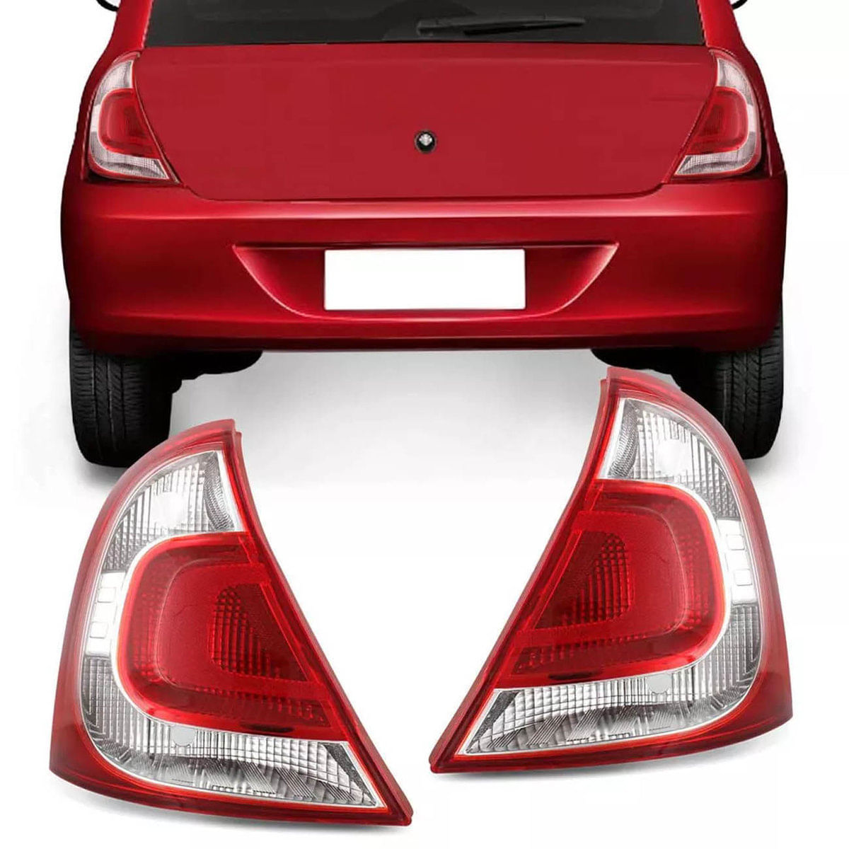 Par Lanterna Traseira Clio Hatch 2013 2014 2015 2016 Bicolor Carcaça Vermelha