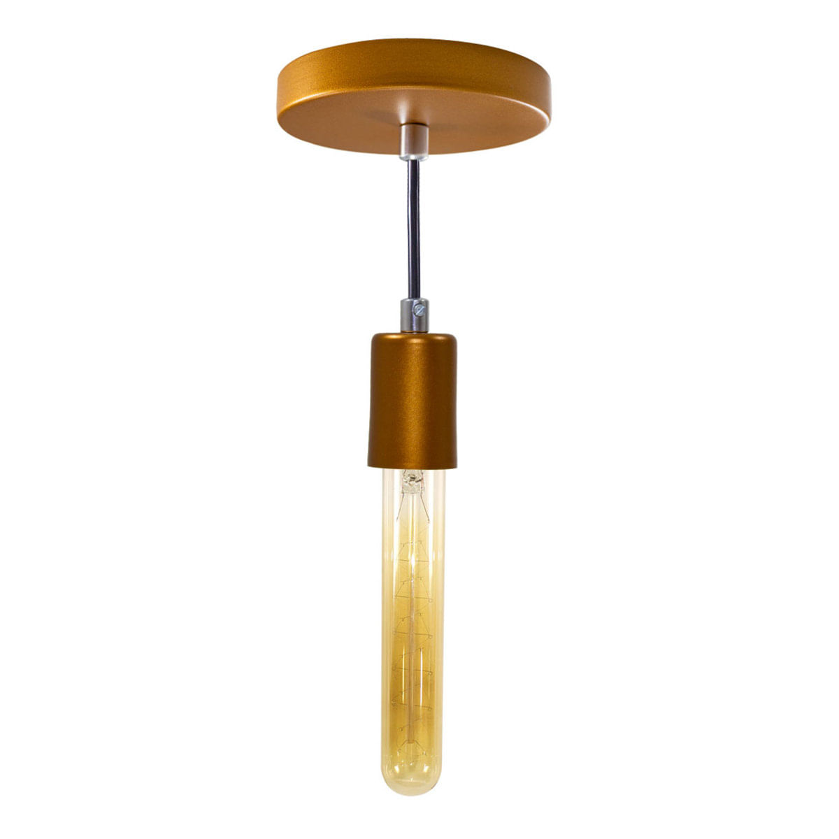 Pendente Tubo Cilindro Alumínio 10Cm Cobre + Filamento Carbono T30 110V St458