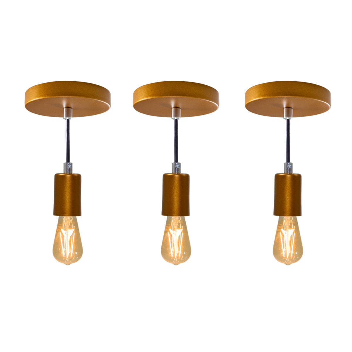 Kit 3X Pendente Tubo Cilindro Alumínio 10Cm Cobre + Filamento Carbono St64 220V St458