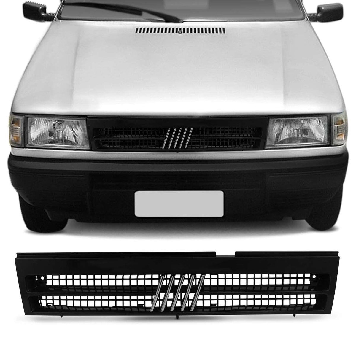 Grade Dianteira Radiador Uno 1996 A 1999 Preta Com Emblema