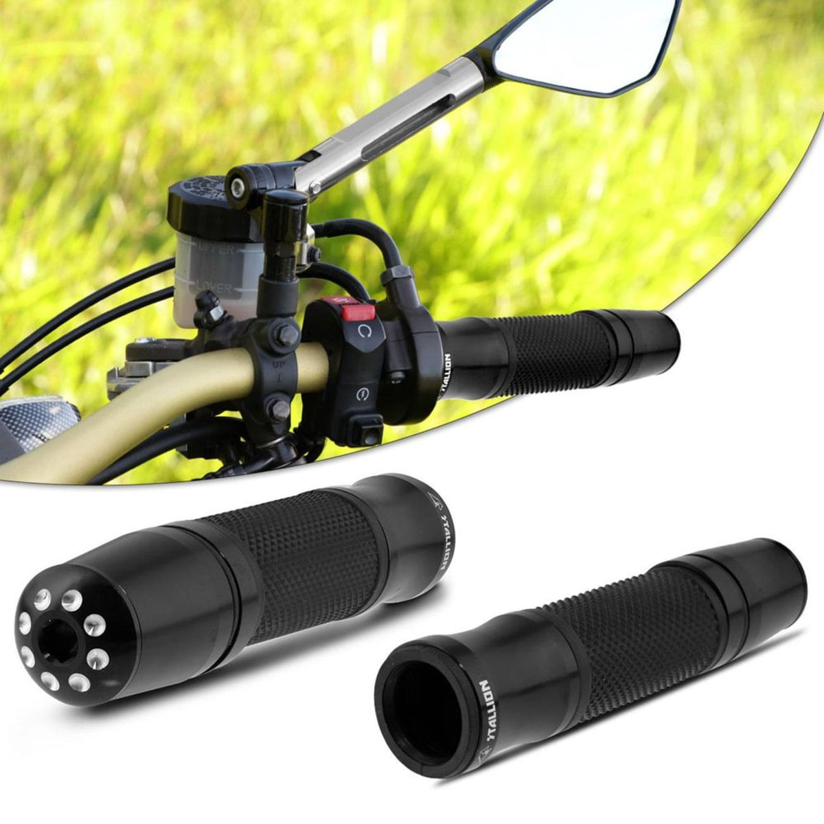 Manopla Guidão Esportiva Antiderrapante Moto Universal Tipo Rizoma Preto Com Peso De Guidão Par