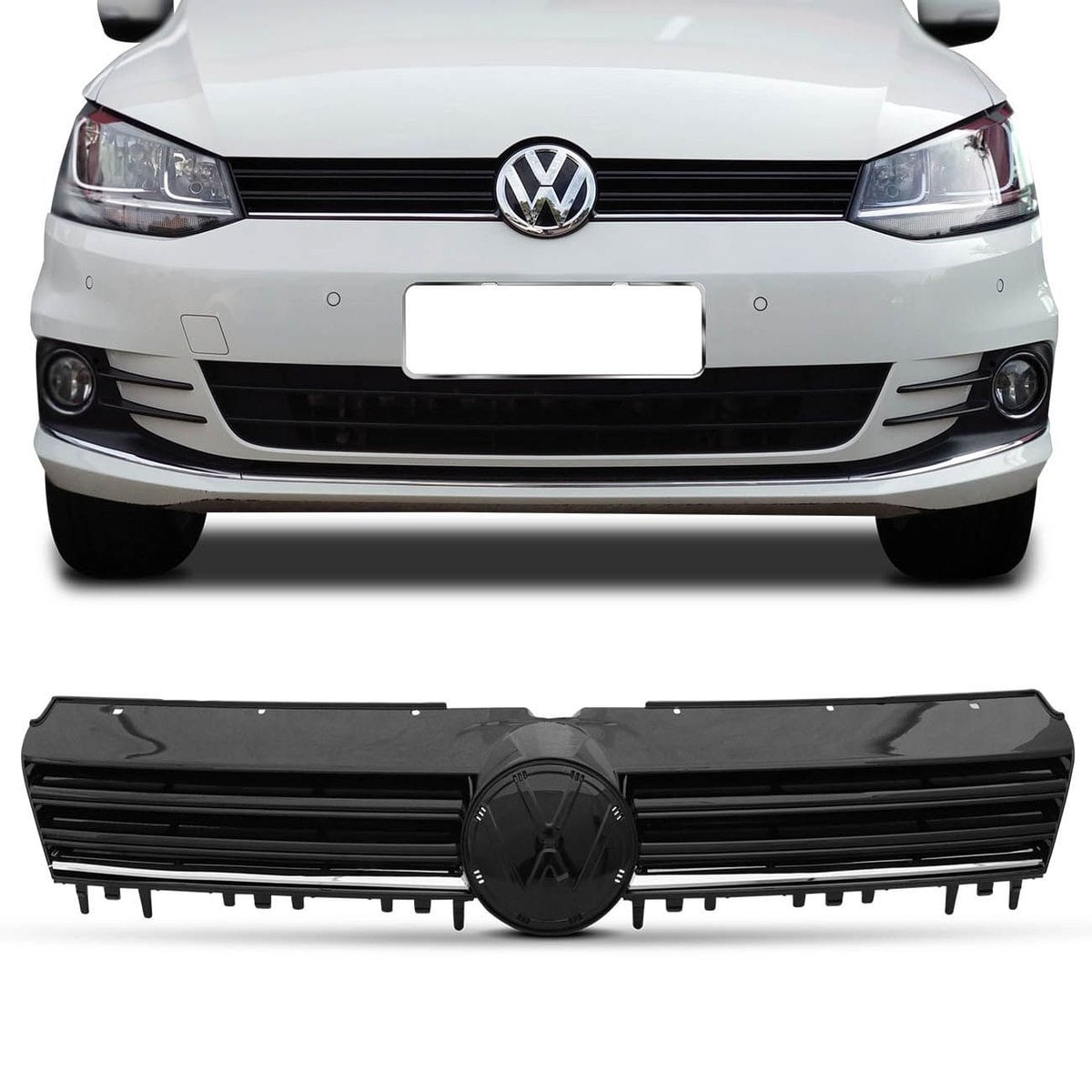 Grade Dianteira Central Fox Spacefox 2015 2016 2017 218 Black Piano Friso Cromado Espaço Emblema