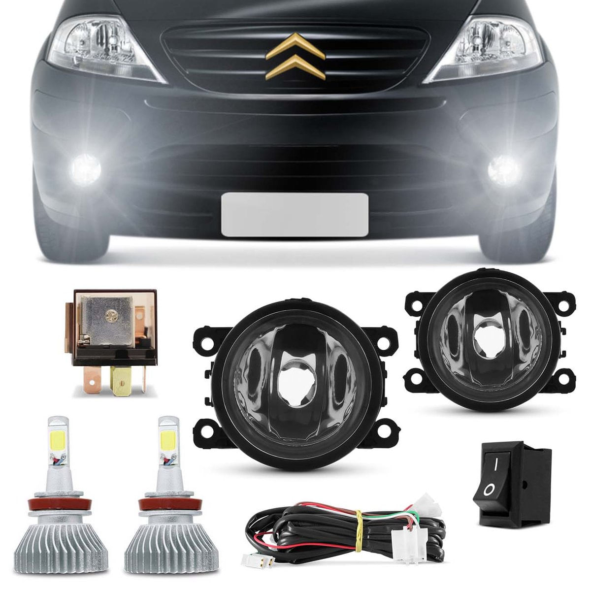 Kit Farol Milha Citroen C3 2009 A 2012 Com Par De Lâmpadas Super Led Headlight H11 6000K 6400Lm