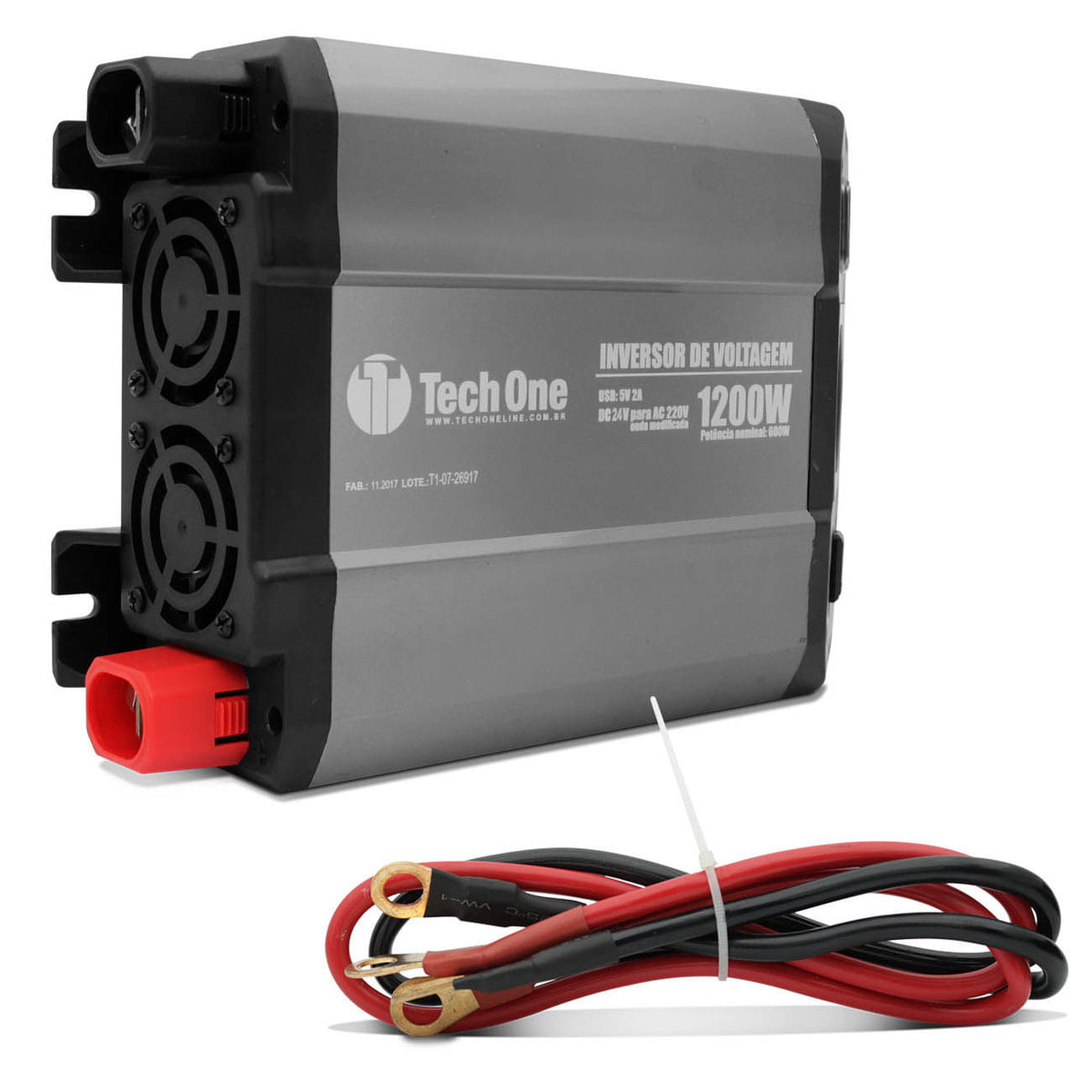 Inversor Voltagem Tech One 1200W 24V Para 220V Com Usb Tranformador Conversor De Potência