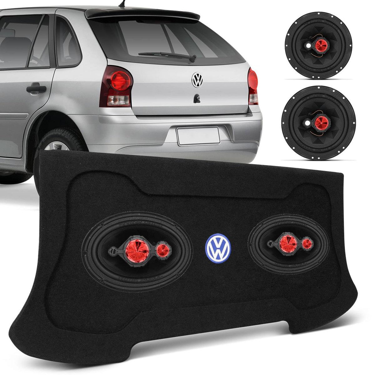 Kit Fácil Bomber Alto Falante 6 + 6X9 240W Rms + Tampão Porta-Malas Gol G4 06 A 13 Grafite Bordado