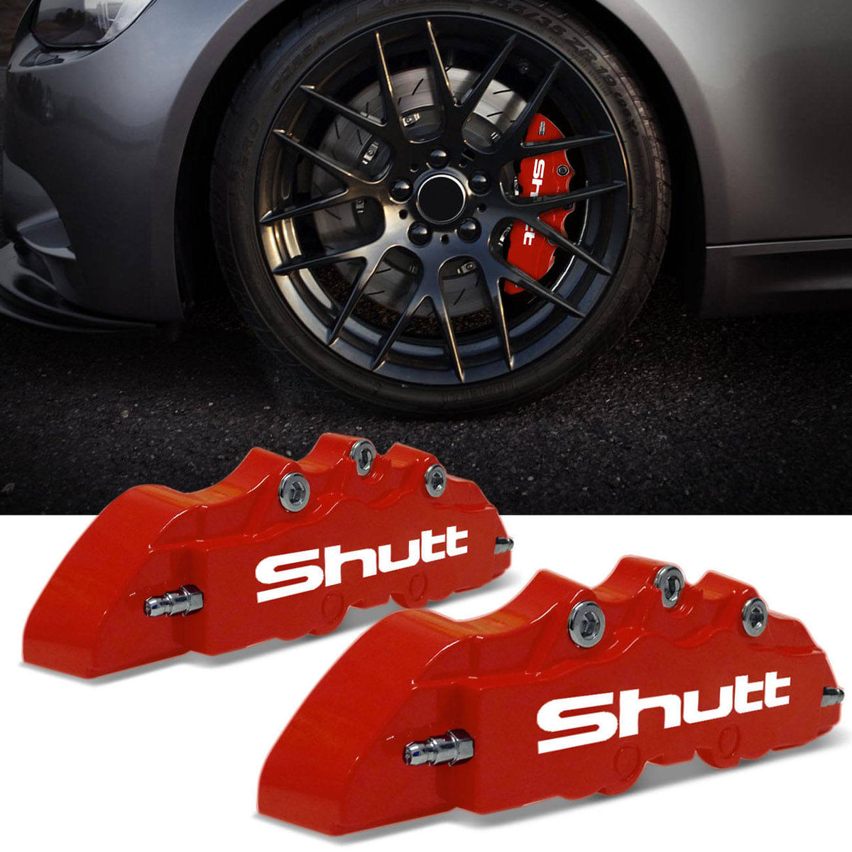 Capa Pinça De Freio Tuning Shutt Universal Vermelha Detalhe Branco 2 Peças Aro 14 15 16 17 18