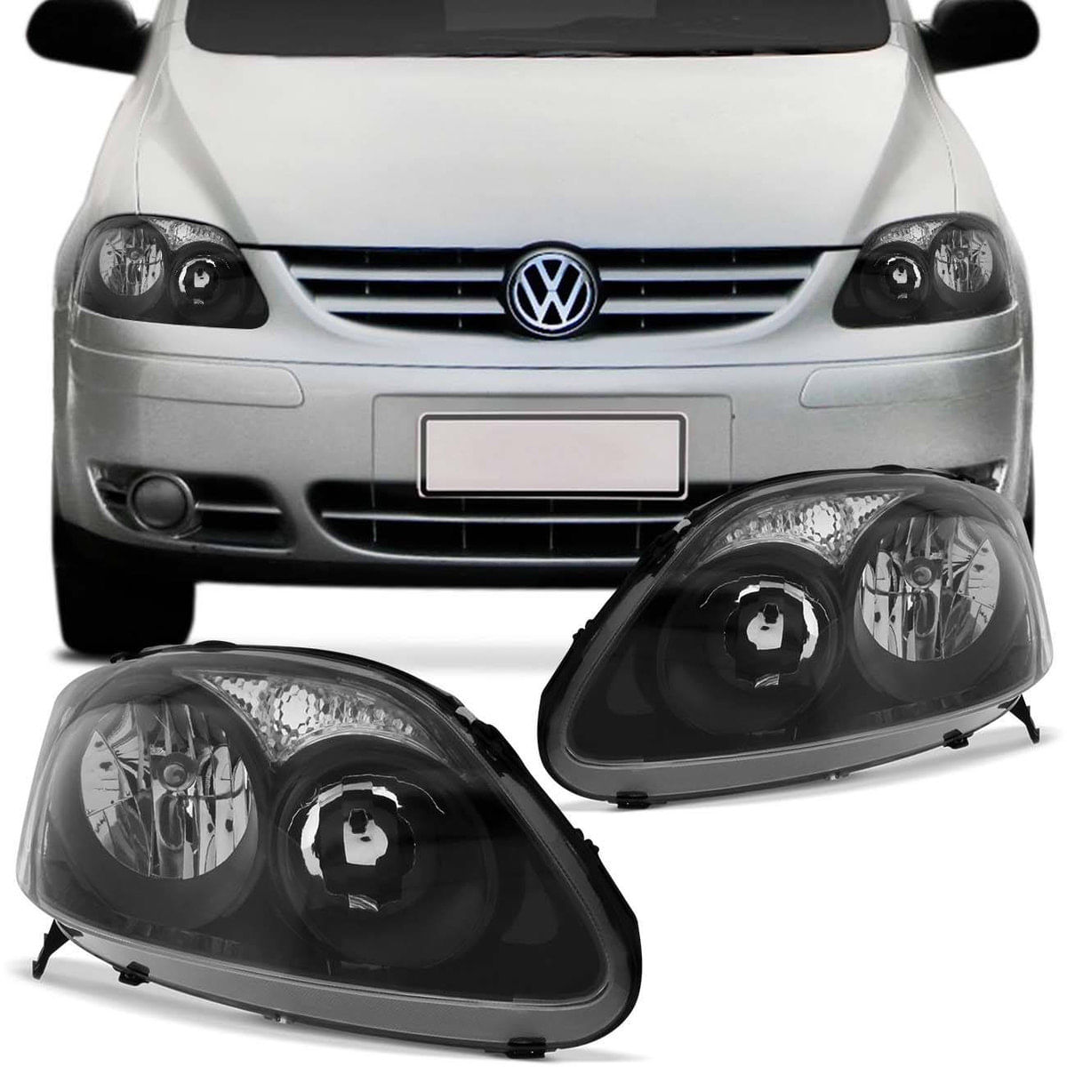 Par Farol Fox 2003 A 2009 Crossfox Spacefox 2005 A 2009 Máscara Negra Foco Duplo Pisca Embutido