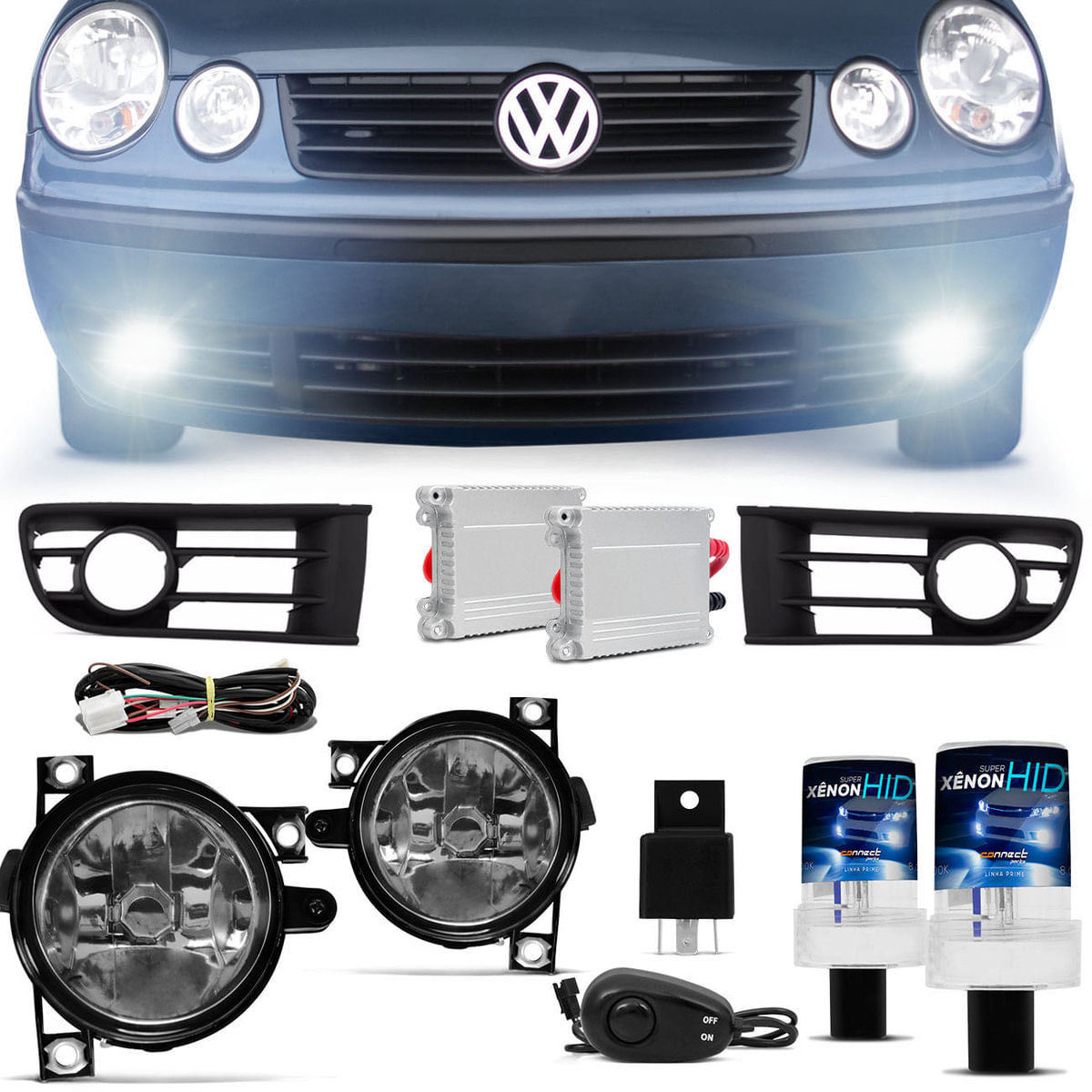 Kit Farol De Milha Polo Hatch Sedan 2003 2004 2005 2006 + Kit Xenon H3 6000K