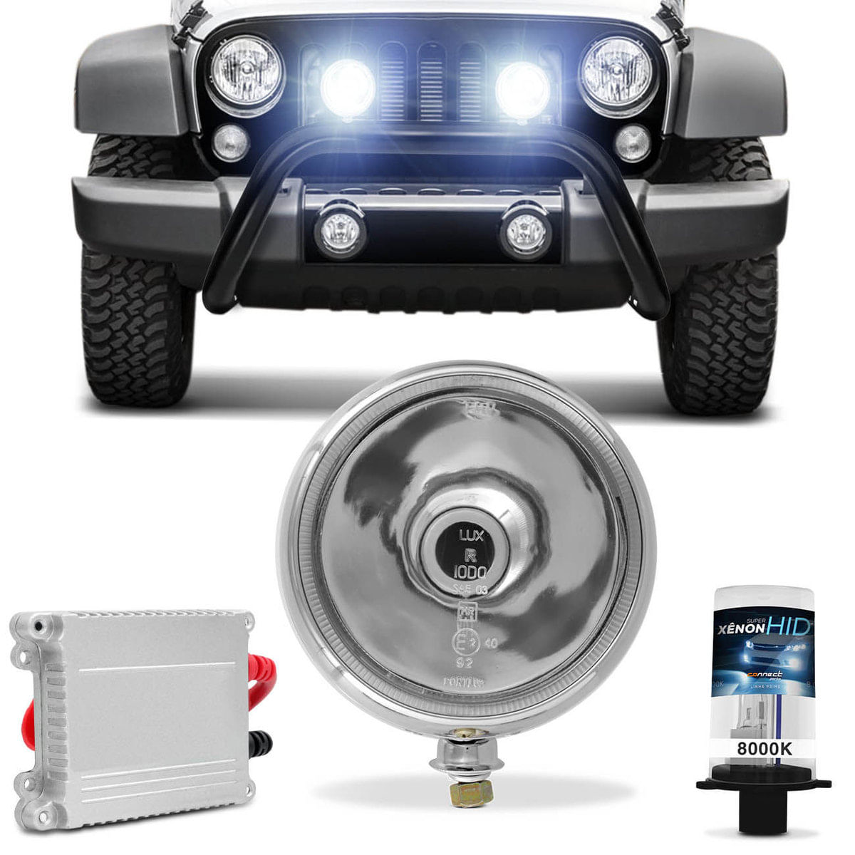 Farol Milha Redondo Cromado Super Oscar Foco Longo Jeep Universal Off Road + Xênon 8000K