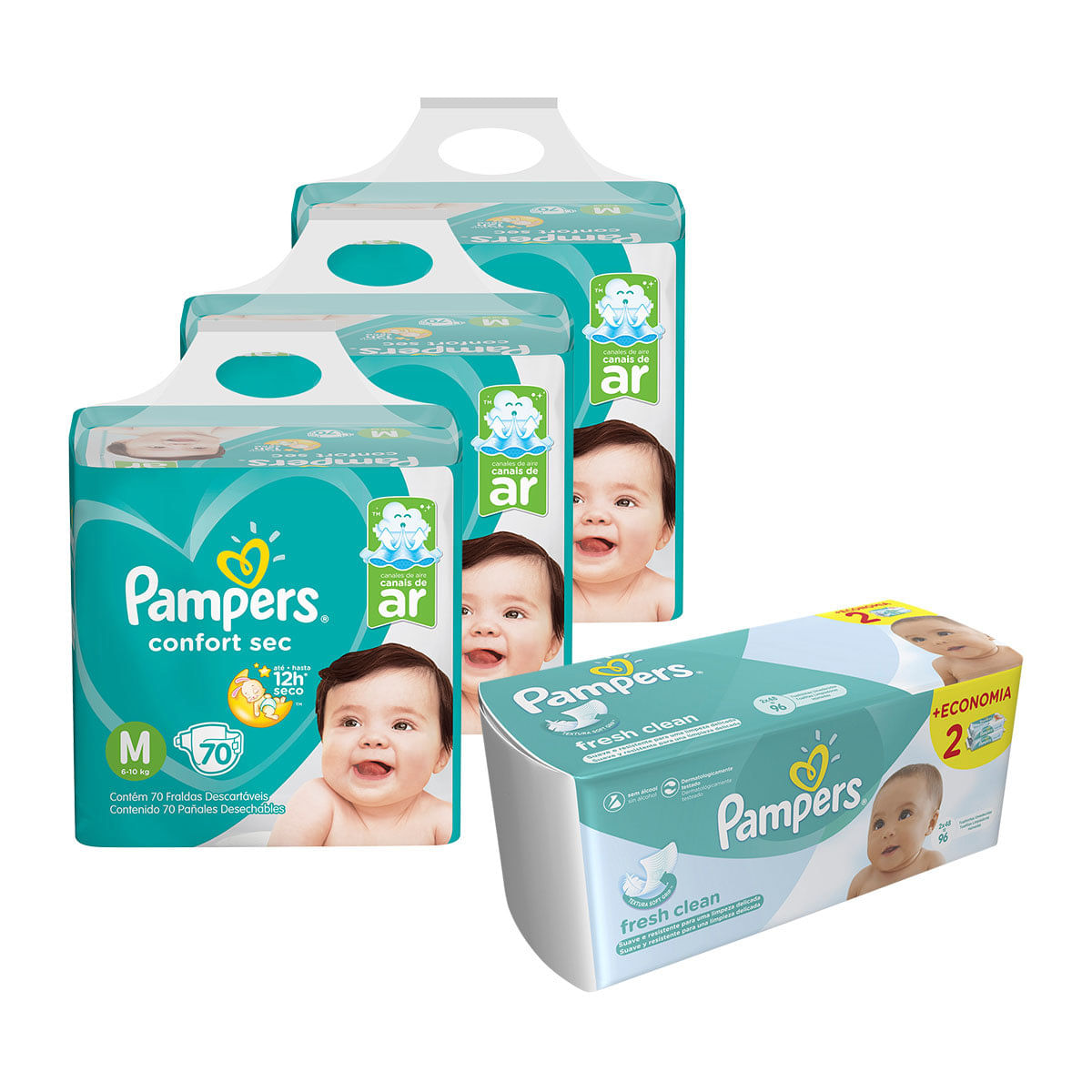 B1-3-5244226-1-9849009_Kit-Pampers---Fralda-M-Confort-Sec-Super-210-UN---Lenco-Umedecido-Fresh-Clean-96-UN_1_Zoom