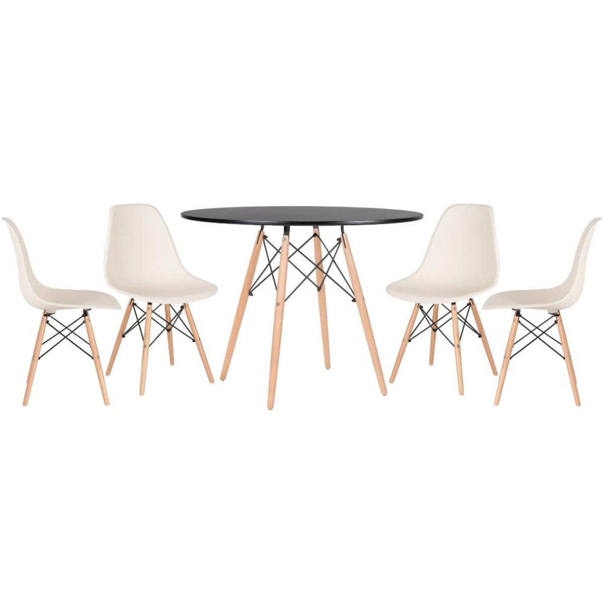 Mesa preto com cadeiras creme