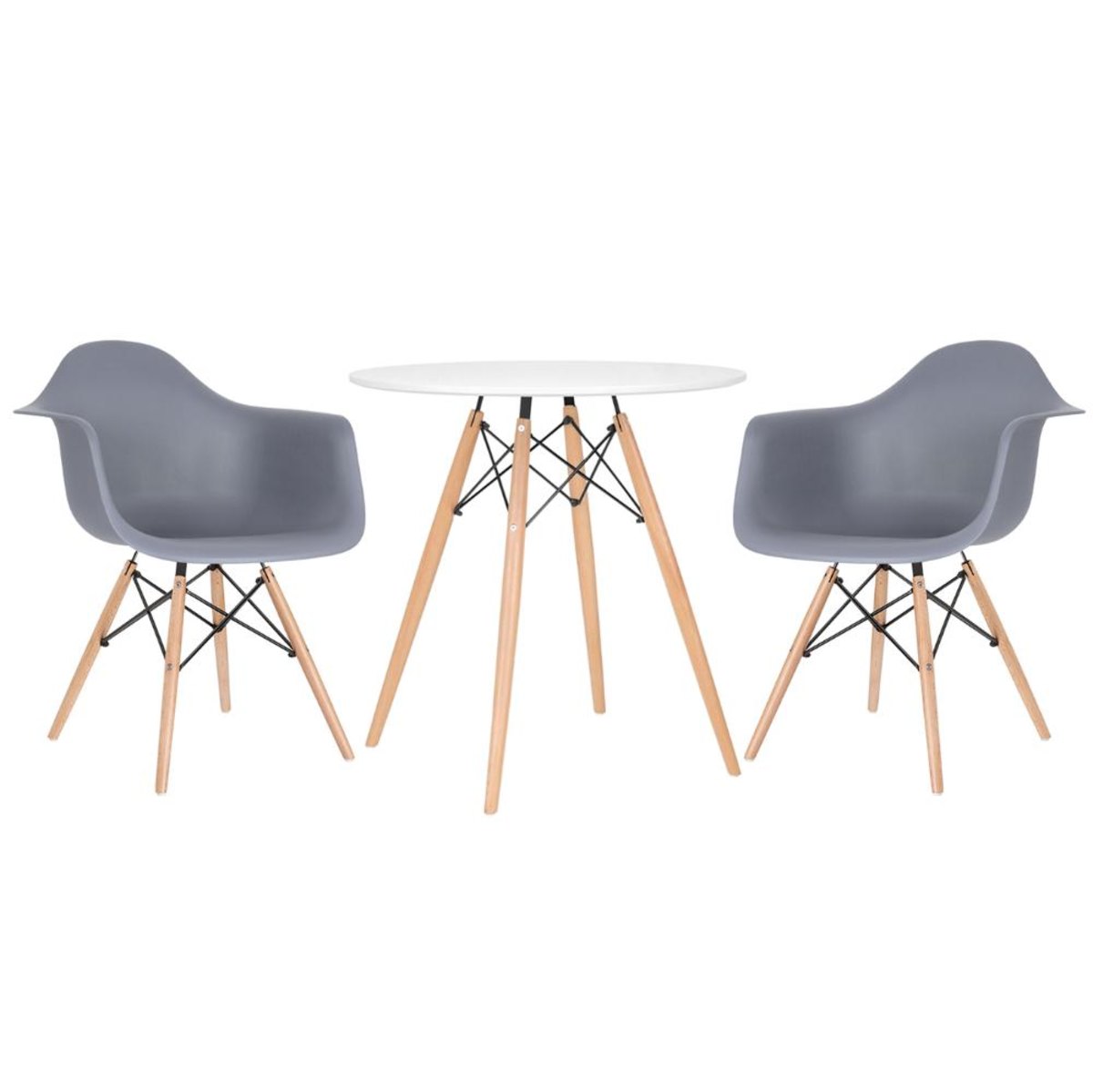 Mesa branco com cadeiras cinza escuro