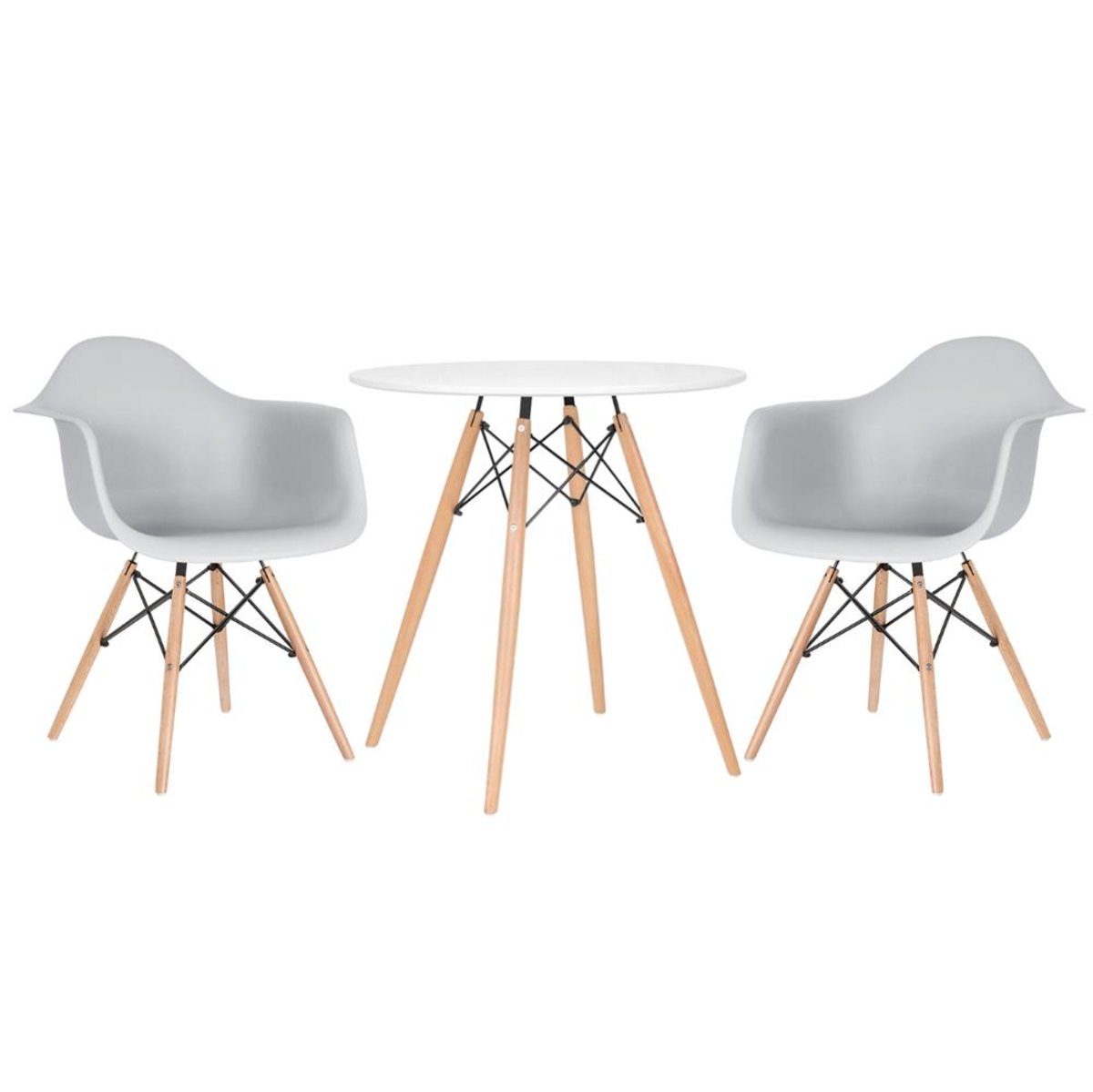 Mesa branco com cadeiras cinza claro