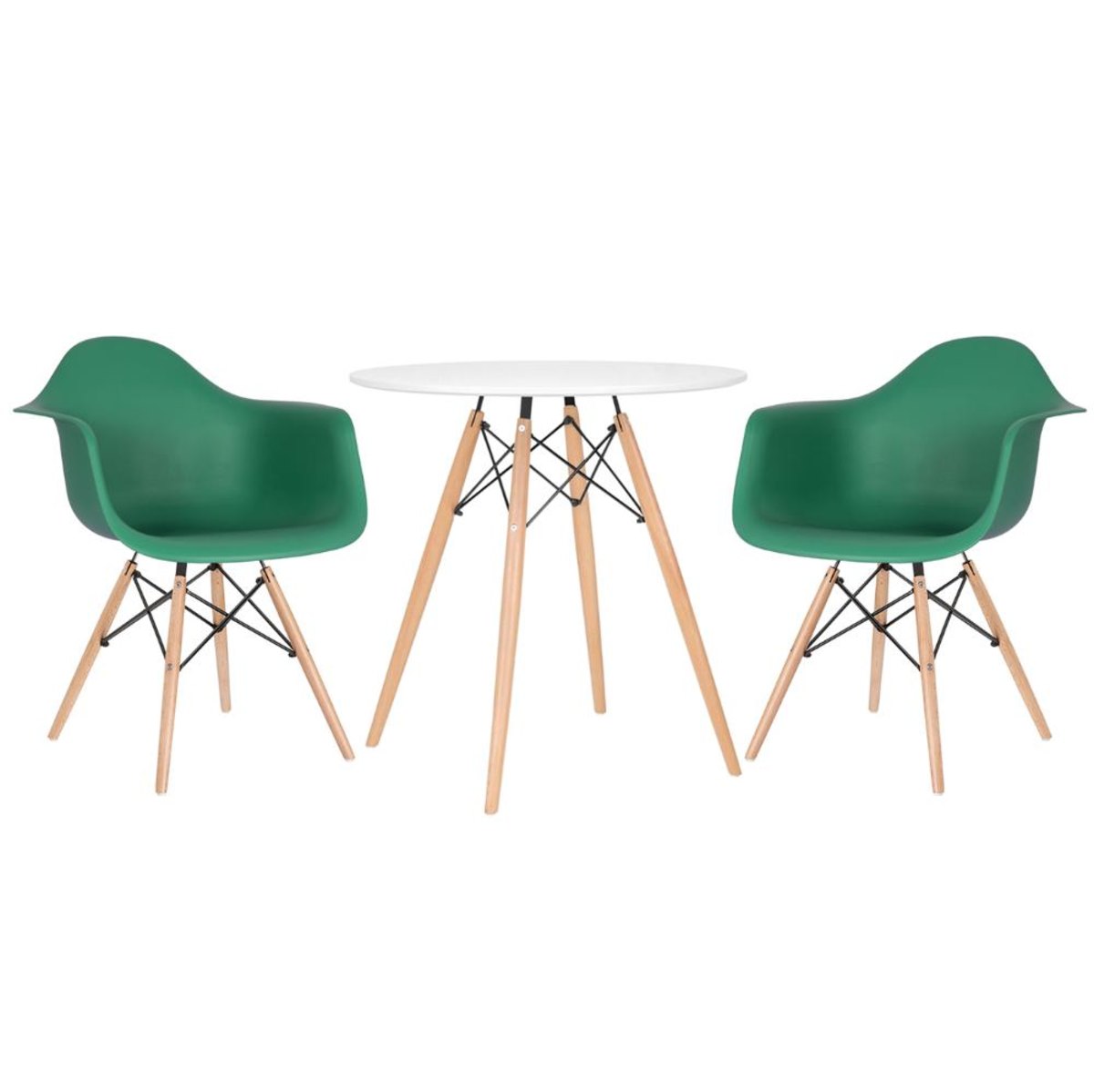 Mesa branco com cadeiras verde escuro