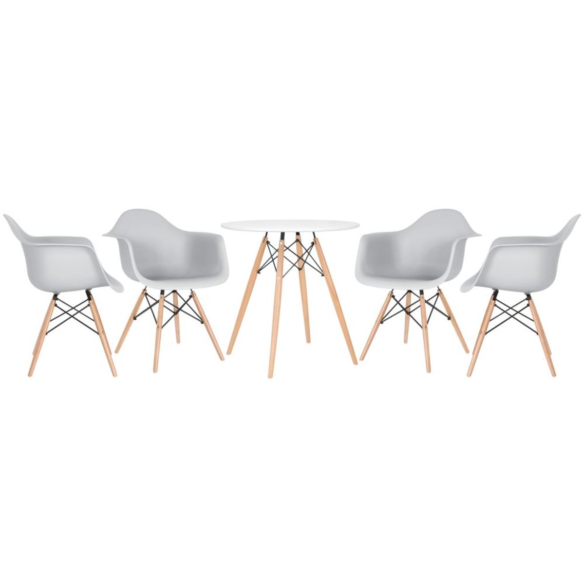 Mesa branco com cadeiras cinza claro