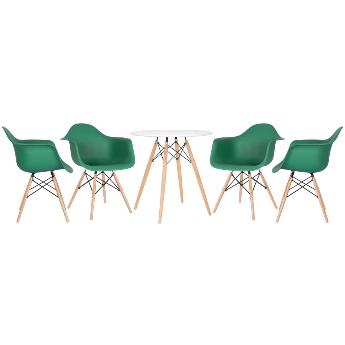 Mesa branco com cadeiras verde escuro