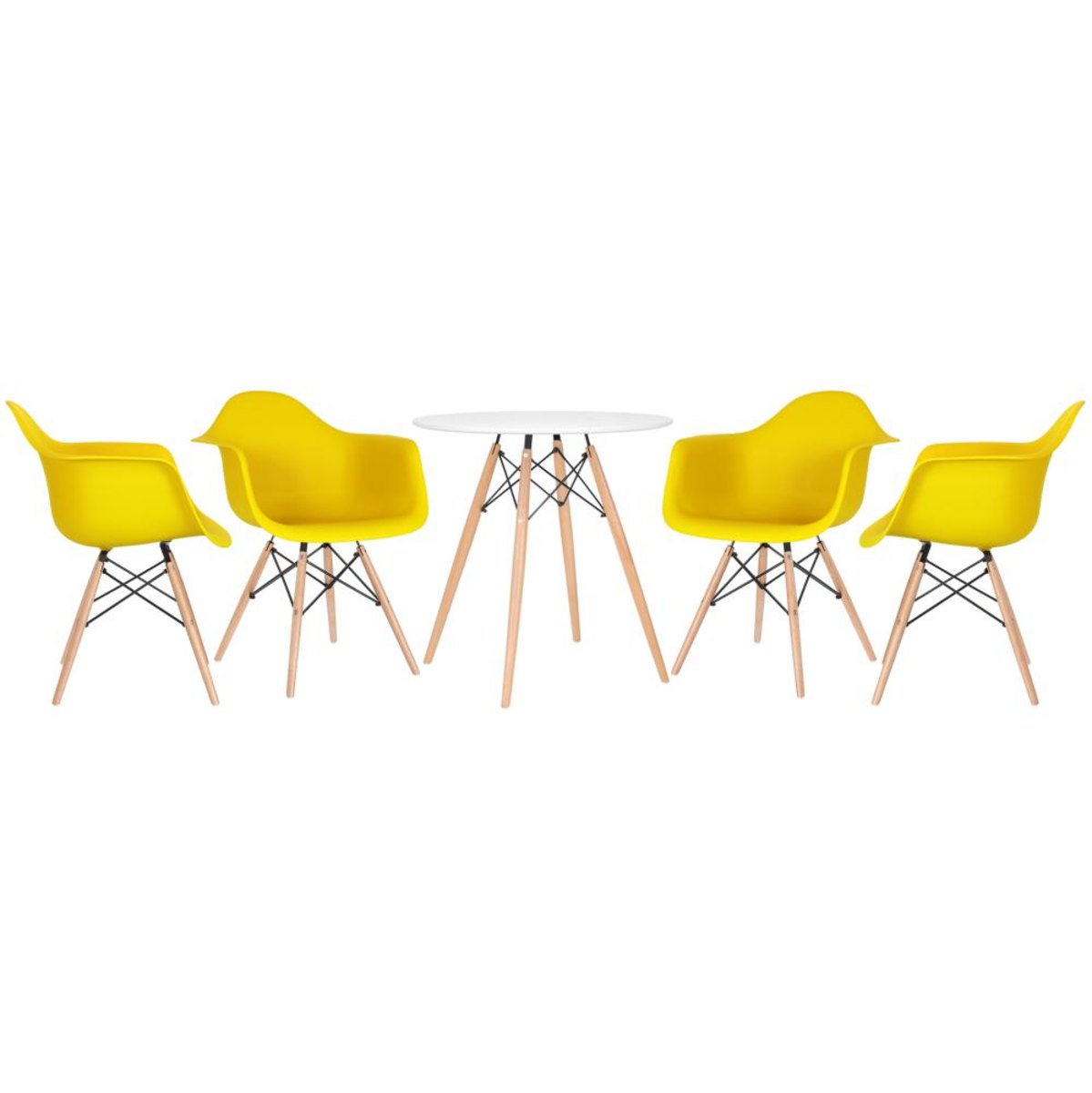 Mesa branco com cadeiras amarelo