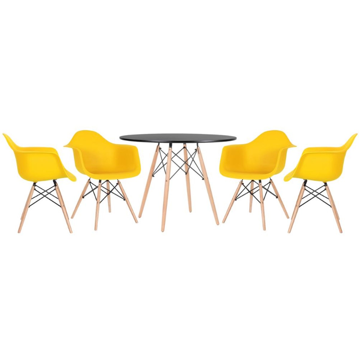 Mesa preto com cadeiras amarelo
