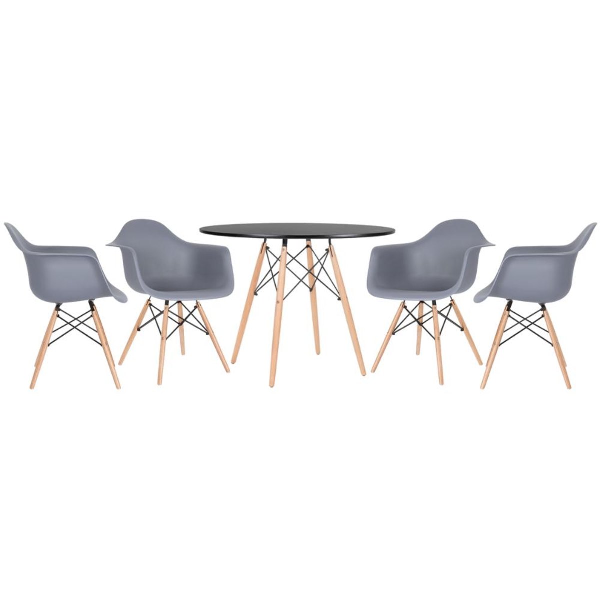 Mesa preto com cadeiras cinza escuro