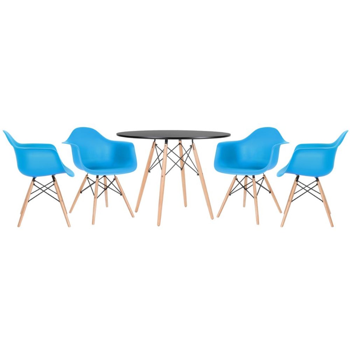 Mesa preto com cadeiras azul céu