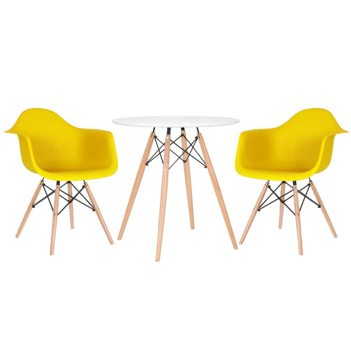 Mesa branco com cadeiras amarelo